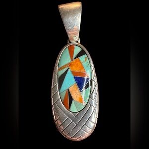 Carolyn Pollack Sterling Silver Multi Stone Inlay Pendant Turquoise Spiny Lapis